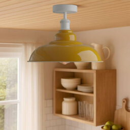 Vintage Flush Mount Ceiling Lighting E27 Holder With Yellow Lampshade Easy Fit Metal Semi Flush Light Fitting Kitchen Bedroom - thumbnail 7