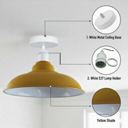 Vintage Flush Mount Ceiling Lighting E27 Holder With Yellow Lampshade Easy Fit Metal Semi Flush Light Fitting Kitchen Bedroom - thumbnail 6