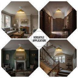 Vintage Flush Mount Ceiling Lighting E27 Holder With Yellow Lampshade Easy Fit Metal Semi Flush Light Fitting Kitchen Bedroom - thumbnail 5