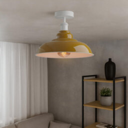Vintage Flush Mount Ceiling Lighting E27 Holder With Yellow Lampshade Easy Fit Metal Semi Flush Light Fitting Kitchen Bedroom - thumbnail 9