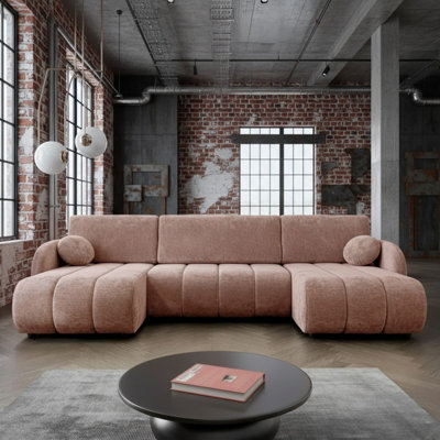 Zara Universal Corner Sofa Bed With Storage Loose Back Cushions Chipboard Frame Wooden Slats 318X160X88Cm Pink - image 1