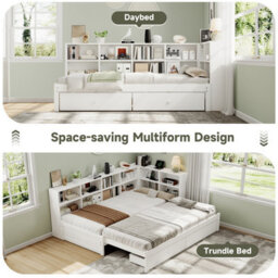 Btm 3Ft Daybed With Trundle, 2 Drawers, Side Storage, Charging Station, White (No Mattress) - thumbnail 8