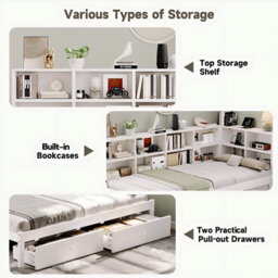 Btm 3Ft Daybed With Trundle, 2 Drawers, Side Storage, Charging Station, White (No Mattress) - thumbnail 7