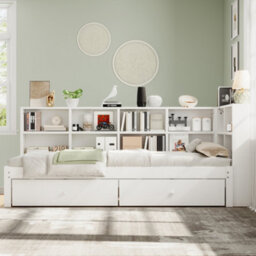 Btm 3Ft Daybed With Trundle, 2 Drawers, Side Storage, Charging Station, White (No Mattress) - thumbnail 5