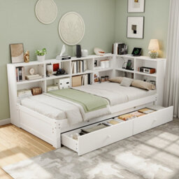Btm 3Ft Daybed With Trundle, 2 Drawers, Side Storage, Charging Station, White (No Mattress) - thumbnail 2