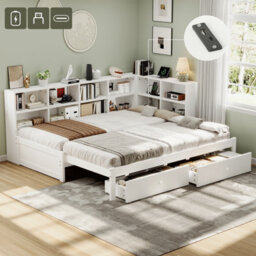 Btm 3Ft Daybed With Trundle, 2 Drawers, Side Storage, Charging Station, White (No Mattress)