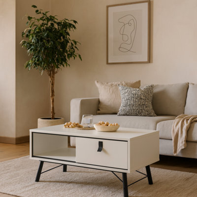 Wyld Haus Juno Matt White Coffee Table With 1 Drawer And Hairpin Legs, 1018 X 482 X 500 mm - image 1