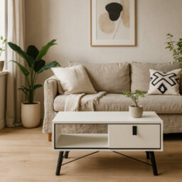 Wyld Haus Juno Matt White Coffee Table With 1 Drawer And Hairpin Legs, 1018 X 482 X 500 mm - thumbnail 2