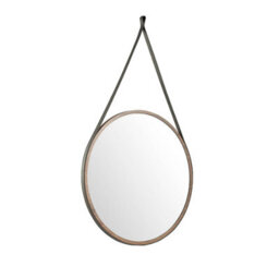 Angel Cerda Elegant Round Walnut Wall Mirror For Modern Homes