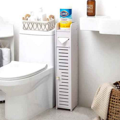 White Pvc Toilet Paper Holder Bathroom Storage Cabinet, Free Standing, Wooden, Compact - image 1
