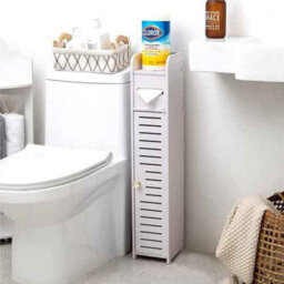 White Pvc Toilet Paper Holder Bathroom Storage Cabinet, Free Standing, Wooden, Compact - thumbnail 1