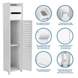 White Pvc Toilet Paper Holder Bathroom Storage Cabinet, Free Standing, Wooden, Compact - thumbnail 3