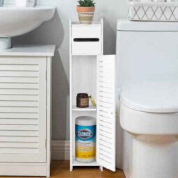White Pvc Toilet Paper Holder Bathroom Storage Cabinet, Free Standing, Wooden, Compact - thumbnail 5