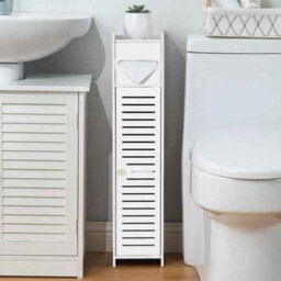 White Pvc Toilet Paper Holder Bathroom Storage Cabinet, Free Standing, Wooden, Compact - thumbnail 6
