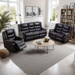 More4Homes Seattle Electric Recliner Bonded Leather 1+2+3 Seater Sofa Set (Brown) - thumbnail 1