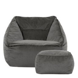 icon Natalia Velvet Adults Bean Bag Armchair And Pouffe, Ready Filled Large Beanbag And Footstool Charcoal Grey - thumbnail 4