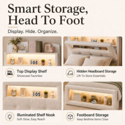 Merax 3Ft Single Bed 90X190 Cm, Velvet Storage Bed With Led Lights, Headboard & Footboard Storage, Cream White - thumbnail 5