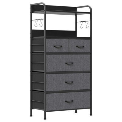 Dark Gray Fabric Chest Of Drawers Bedroom Organizer Unit 5 Drawer Dresser - image 1
