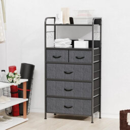 Dark Gray Fabric Chest Of Drawers Bedroom Organizer Unit 5 Drawer Dresser - thumbnail 5