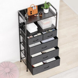 Dark Gray Fabric Chest Of Drawers Bedroom Organizer Unit 5 Drawer Dresser - thumbnail 4