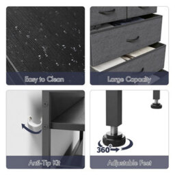 Dark Gray Fabric Chest Of Drawers Bedroom Organizer Unit 5 Drawer Dresser - thumbnail 3