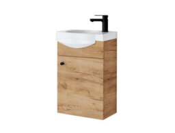 Impact Furniture Bathroom Vanity Unit With Basin 400mm Cloakroom Small Slim Sink Cabinet Wall Hung Oak Finish Avir - thumbnail 4