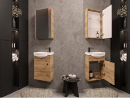 Impact Furniture Bathroom Vanity Unit With Basin 400mm Cloakroom Small Slim Sink Cabinet Wall Hung Oak Finish Avir - thumbnail 3