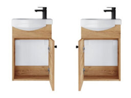 Impact Furniture Bathroom Vanity Unit With Basin 400mm Cloakroom Small Slim Sink Cabinet Wall Hung Oak Finish Avir - thumbnail 5