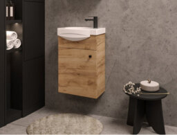 Impact Furniture Bathroom Vanity Unit With Basin 400mm Cloakroom Small Slim Sink Cabinet Wall Hung Oak Finish Avir - thumbnail 2