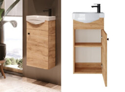 Impact Furniture Bathroom Vanity Unit With Basin 400mm Cloakroom Small Slim Sink Cabinet Wall Hung Oak Finish Avir
