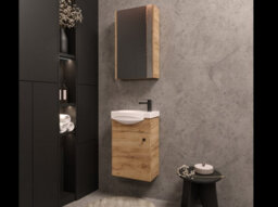 Impact Furniture Bathroom Vanity Unit With Basin 400mm Cloakroom Small Slim Sink Cabinet Wall Hung Oak Finish Avir - thumbnail 9