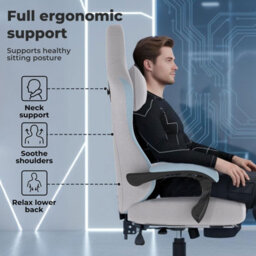 Levede Office Desk Chair Fabric Gaming Recliner Adjustable Height Swivel Grey - thumbnail 8