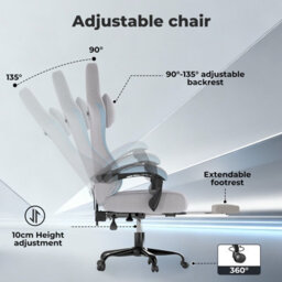 Levede Office Desk Chair Fabric Gaming Recliner Adjustable Height Swivel Grey - thumbnail 6