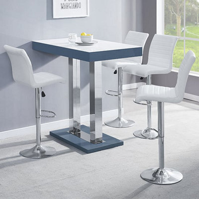 Furniture in Fashion Caprice White Grey Gloss Bar Table With 4 Ripple White Stools - image 1