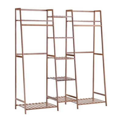 Brown Wooden Clothes Rail Rack Garment Hanging Stand Middle And Top Store Openwardrobe - image 1