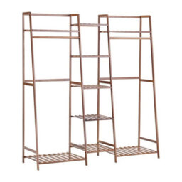 Brown Wooden Clothes Rail Rack Garment Hanging Stand Middle And Top Store Openwardrobe - thumbnail 1
