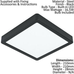Set Of 2 Modern Black Led Ceiling Lights - 210mm Square 16.5W 4000K For Indoor Use - thumbnail 2