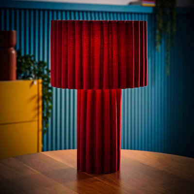 Valuelights Lenny Burgundy Wine Drum Lamp Shade Ribbed Full Fabric Table Lamp With Led Bulb - image 1