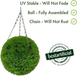 Best Artificial 28Cm Green  Grass Moss Hanging Basket Topiary Ball - Suitable For Outdoor Use - Weather & Fade Resistant - thumbnail 4