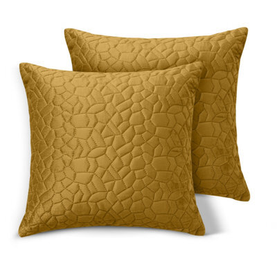 Ameha Ochre Embossed Pebbles Velvet Cushion Cover, 18X18 Inch, Pack Of 2, Ultra Soft, Breathable & Hypoallergenic