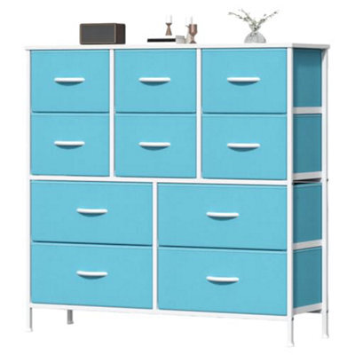 Feonase Chest Of Drawers, Bedroom Tall Dresser With 10 Fabric Metal Frame & Mdf Wood Top, Adjustable Feet, Storage Organizer Unit