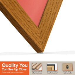 "AK Frames 25X17"" Oak Modern Vinyl Record Frame With Poppy Red Mount For 12 Inch Lp Cover & Disc - Overlapped Design" - thumbnail 3