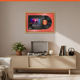 "AK Frames 25X17"" Oak Modern Vinyl Record Frame With Poppy Red Mount For 12 Inch Lp Cover & Disc - Overlapped Design" - thumbnail 8