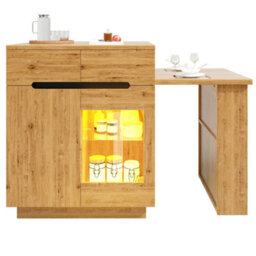 Abrihome Multifunctional Island With Extendable Dining Table, Modern Oak Effect Glass Door Storage Cabinet With App Control For Kitchen - thumbnail 9