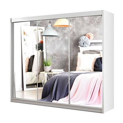 Ie Milan Sliding Mirror Door Wardrobe With Drawers & Shelves - Modern Bedroom Wardrobe, White,( 250 Cm X 216Cm ) - image 1