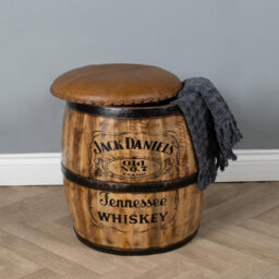 Elm Home And Products Elm Home And Garden 100% Mango Wood Jack Daniels Barrel Stool Pure Leather Top Mango Wood Base  No Veneer - thumbnail 3