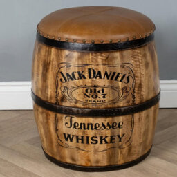 Elm Home And Products Elm Home And Garden 100% Mango Wood Jack Daniels Barrel Stool Pure Leather Top Mango Wood Base  No Veneer - thumbnail 4