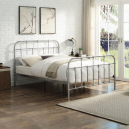 OAT Home Camden Distressed Silver Steel Effect Victorian Hospital Metal King Size Bed Frame - thumbnail 1