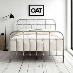 OAT Home Camden Distressed Silver Steel Effect Victorian Hospital Metal King Size Bed Frame - thumbnail 2