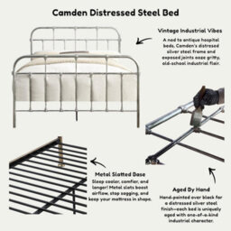 OAT Home Camden Distressed Silver Steel Effect Victorian Hospital Metal King Size Bed Frame - thumbnail 8